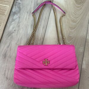 Tory Burch Hot Pink Quilted Shoulder Bag with Gold Chain